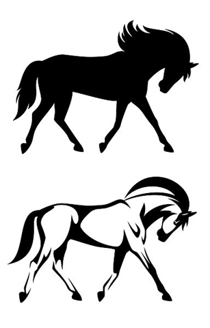 Two horse illustrations created with black ink