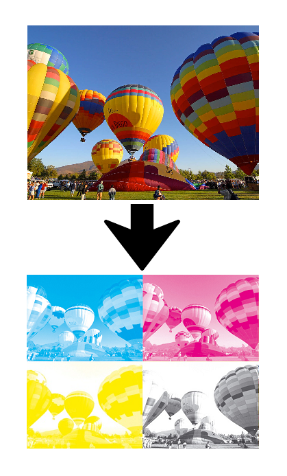 A 4-color image with all four colors separated