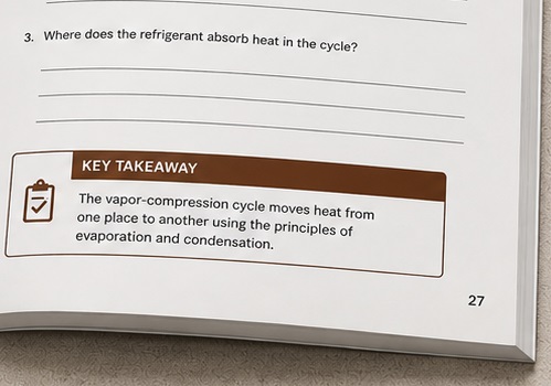 Workbook for a Heating and Cooling curriculum opened to page 27