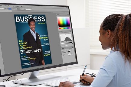 Graphic designer looking at a digital artwork file