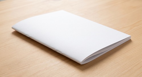A saddle-stitched book dummy with blank pages and cover.