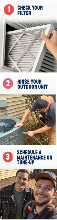 Visual example of Steps 1 to 3 that a homeowner can take before Summer to improve AC function