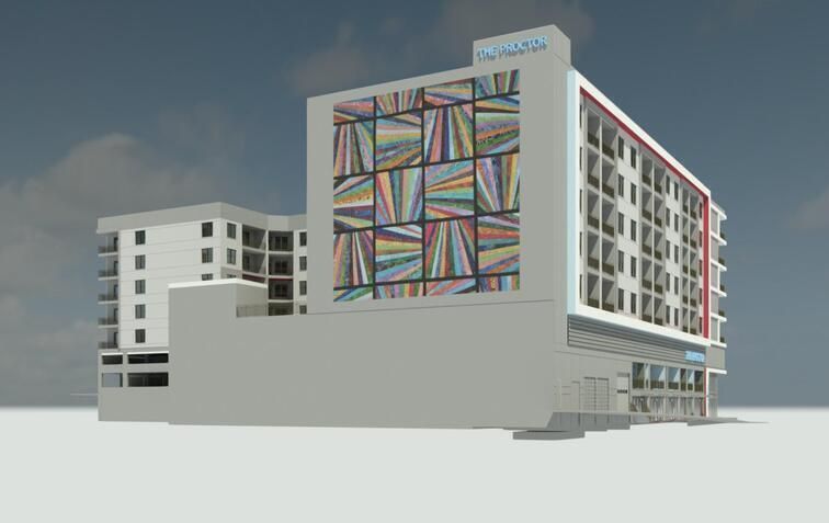 Rendering of The Proctor - a seven-story building with many windows