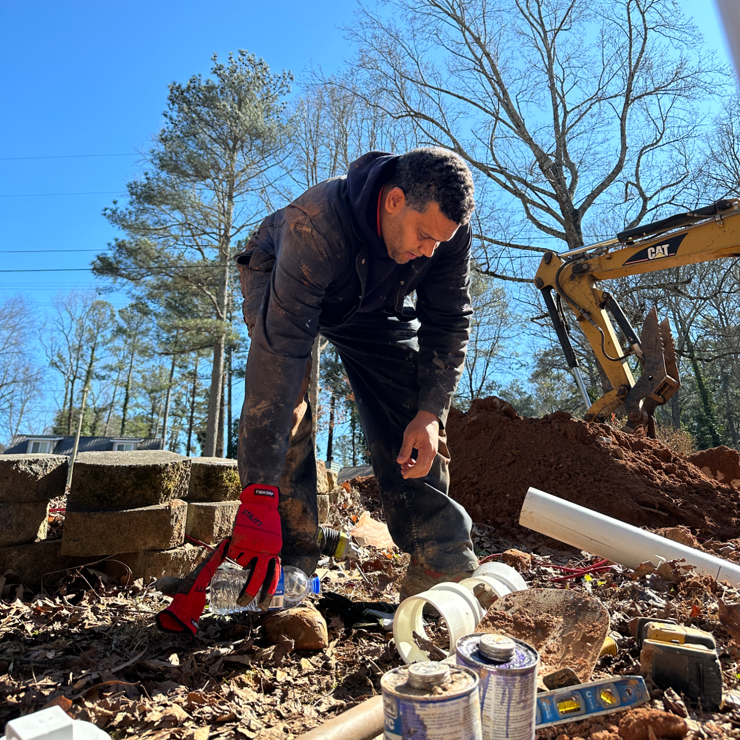 Estes Plumber working on a sewer line replacement job