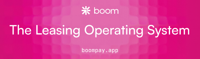Pink background with overlaid text reading The Leasing Operating System and boom logo.