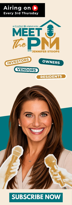 Meet the PM podcast with Jennifer Stoops for investors, owners, vendors, and residents airing every 3rd Thursday.