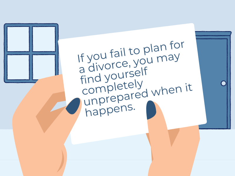 graphic of hands holding a sign about being prepared for divorce