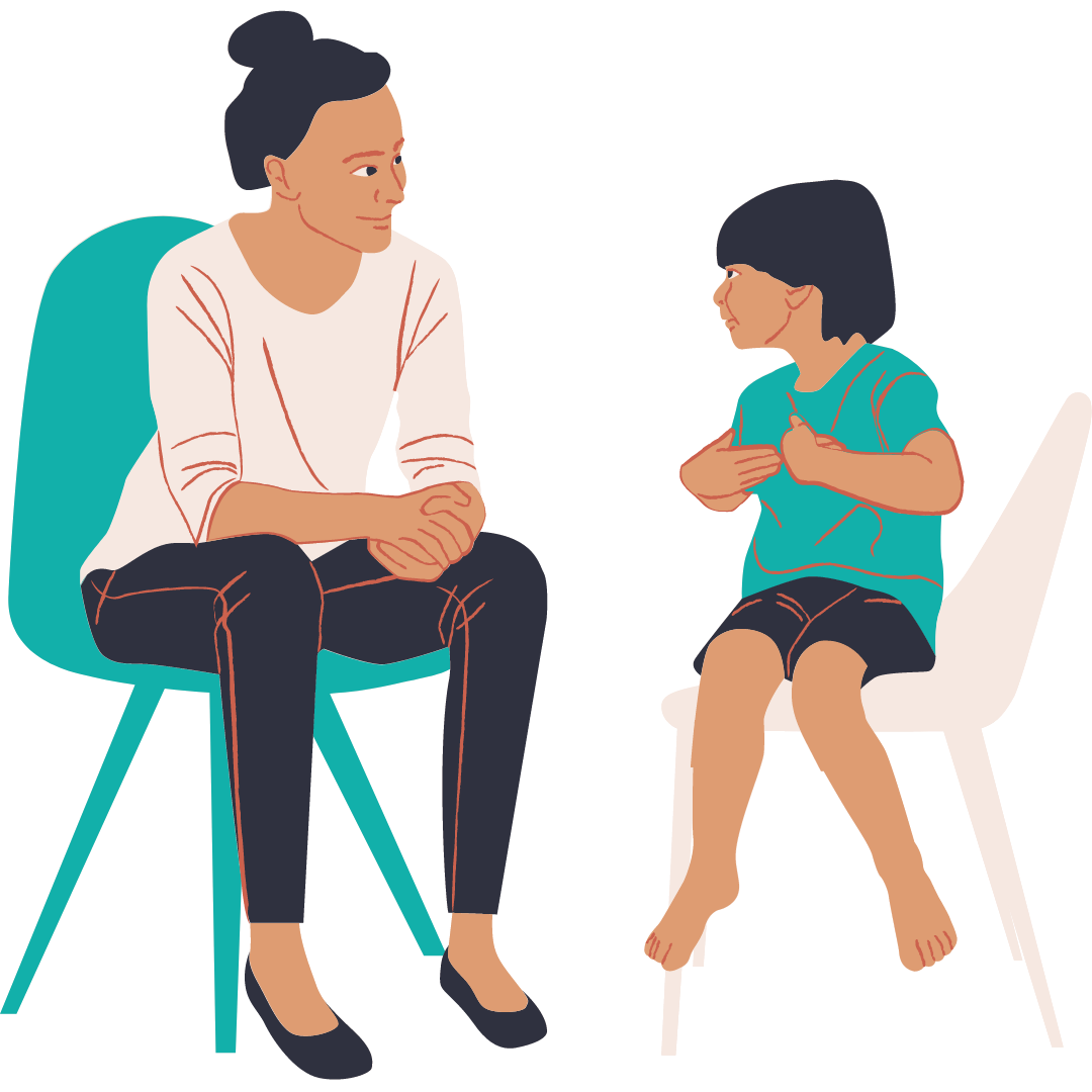 Graphic of therapist talking to child