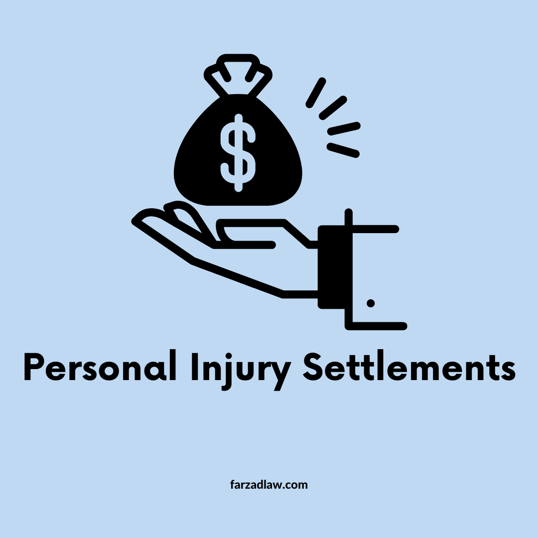 Graphic of an open hand with a bag of money above it. Personal injury settlements written below it