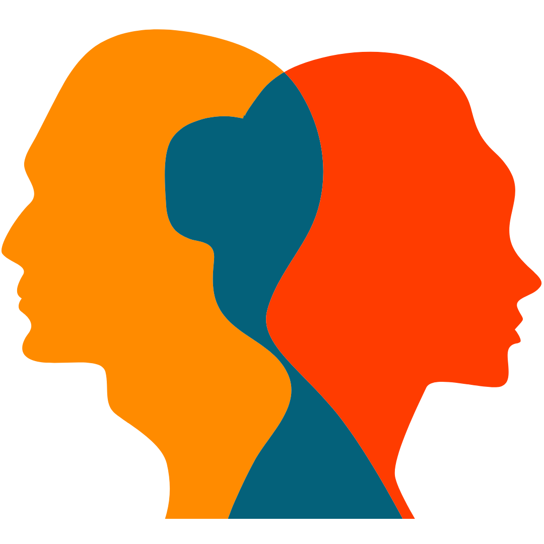 graphic of man and woman's head facing away from each other