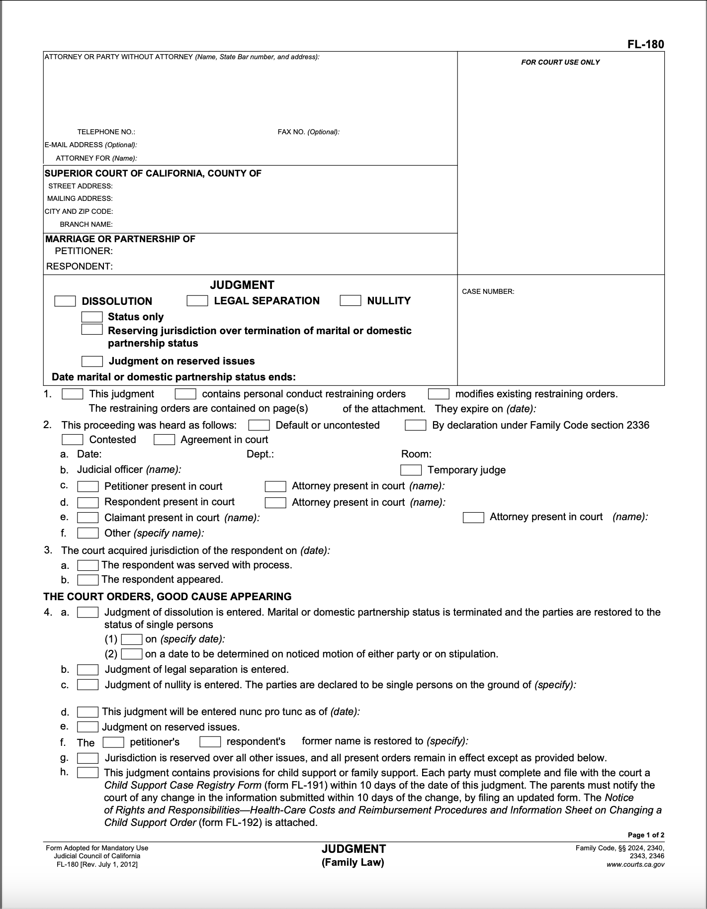 FL-180 form page 1