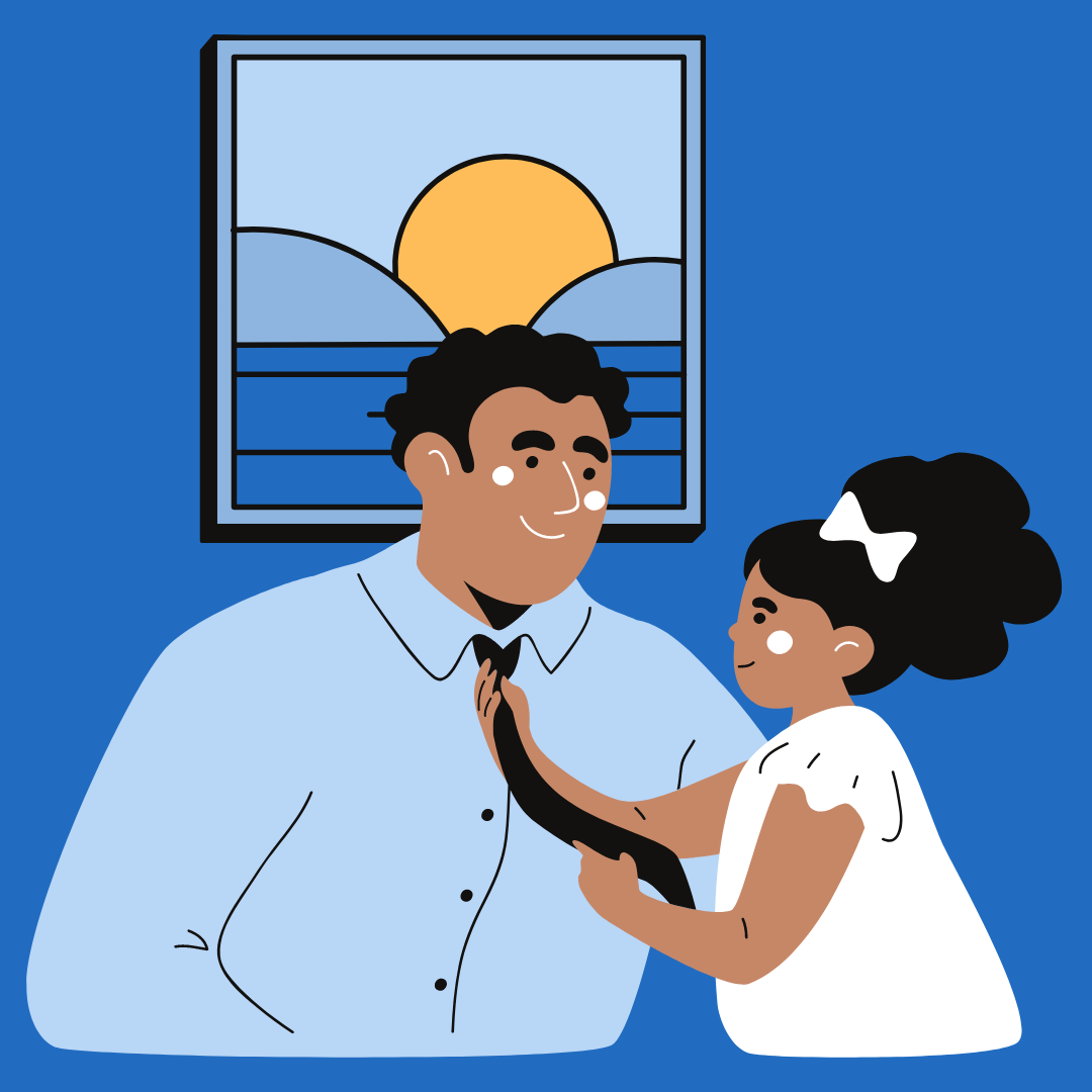 Graphic of daughter straightening a father's tie