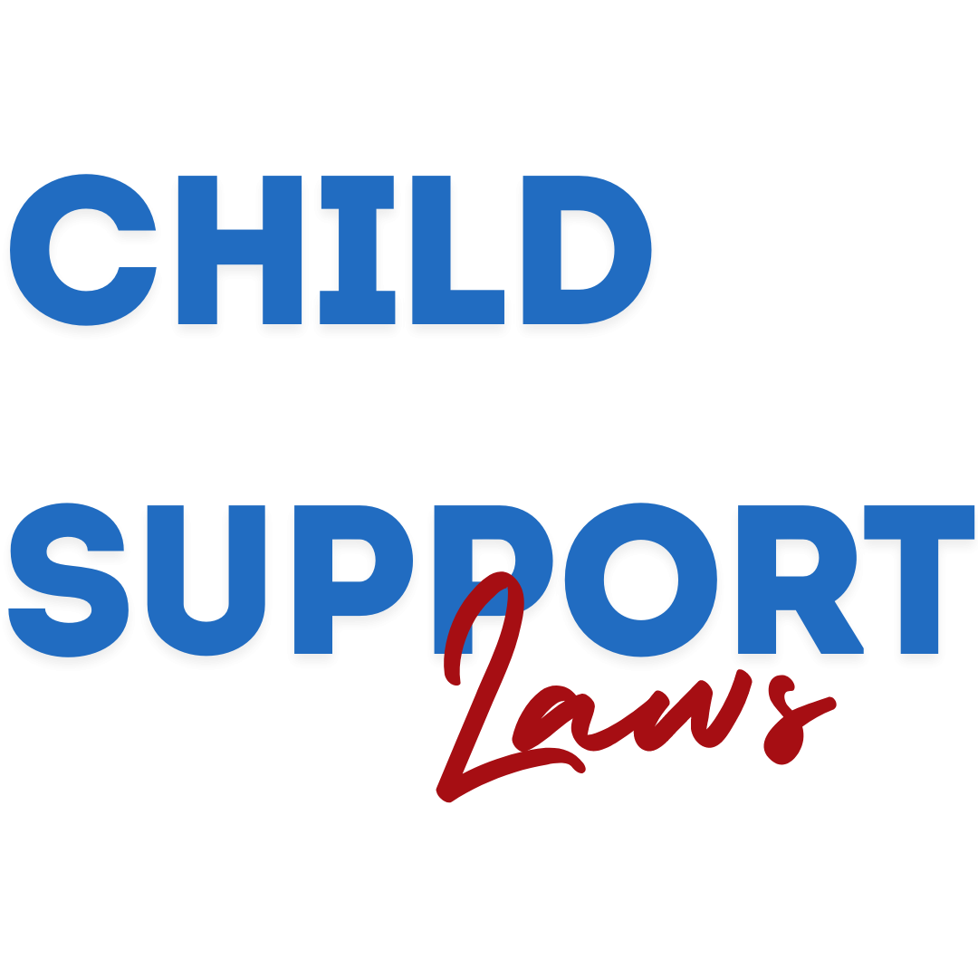 the words child support in blue and laws in red