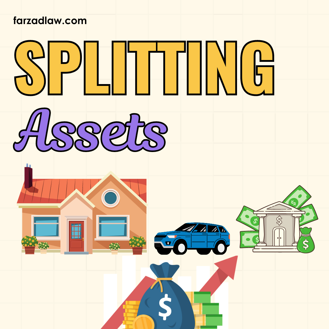 words splitting assets and below it a house, car, bank account and investment graph