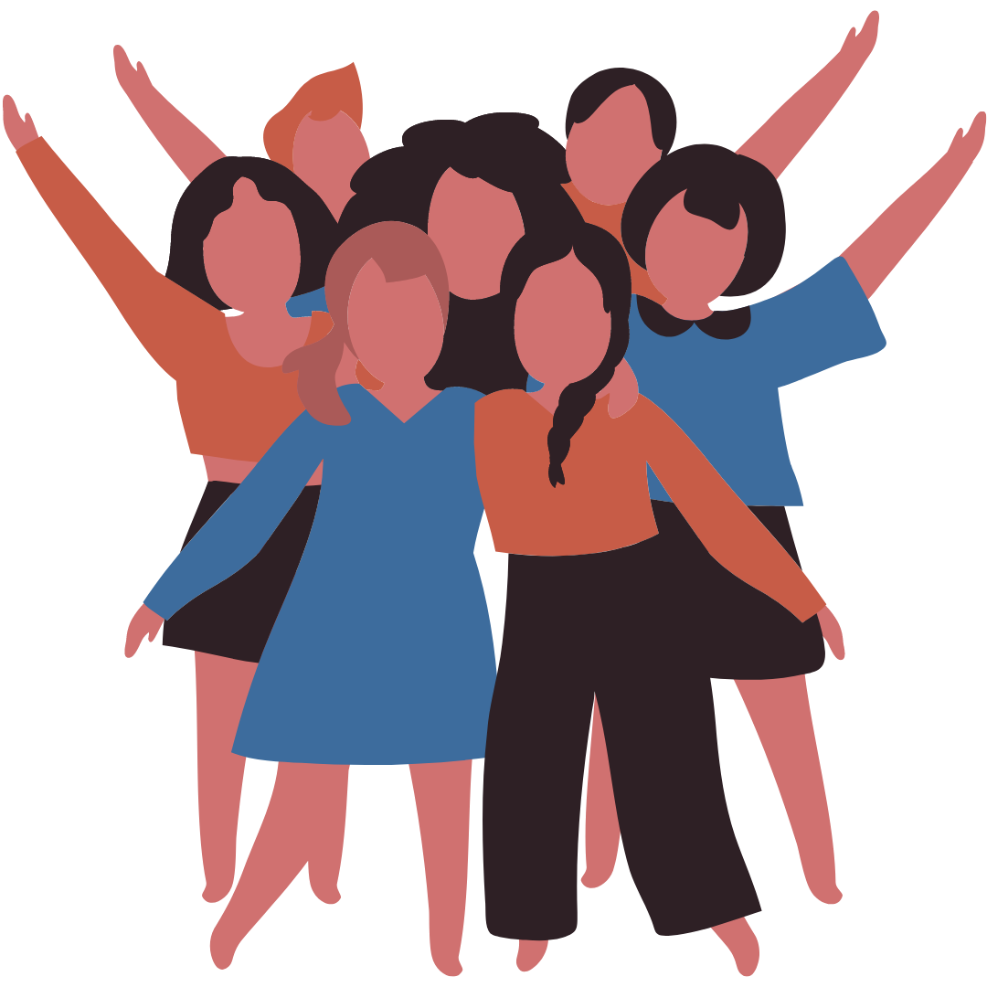 Graphic of women together and raising their hands