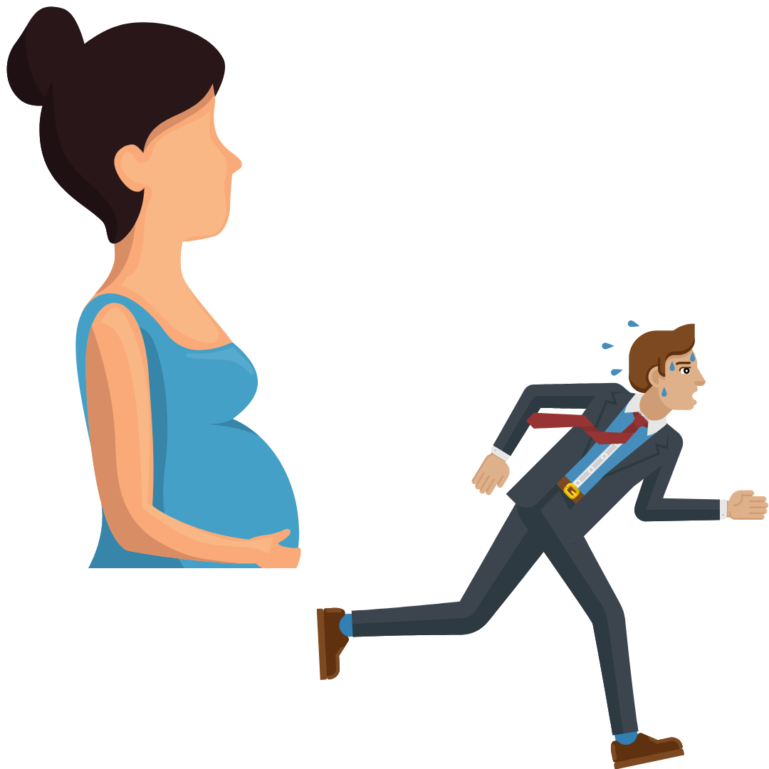 Graphic of pregnant woman and man running away