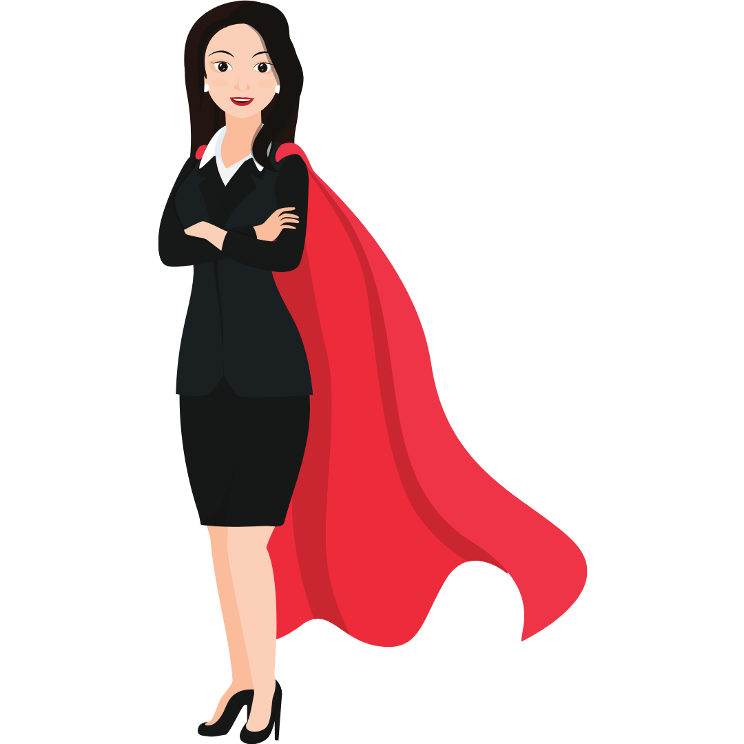 Graphic of woman in business attire and with superhero cape