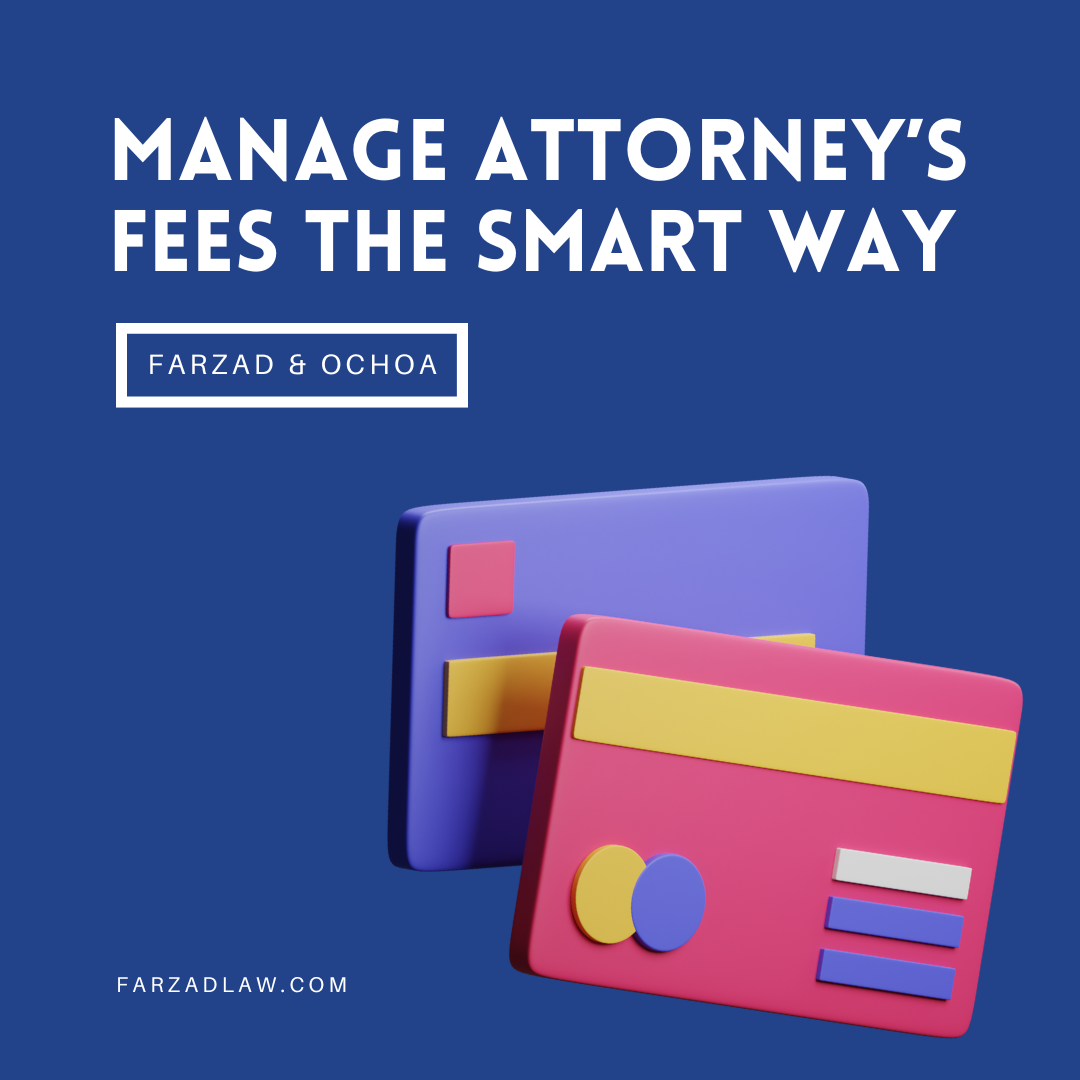 graphic of two credit cards and the words manage attorney's fees the smart way