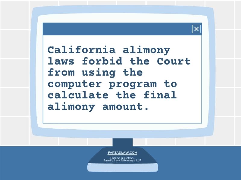Graphic of computer screen that states court cannot reply on the computer program for the final alimony award