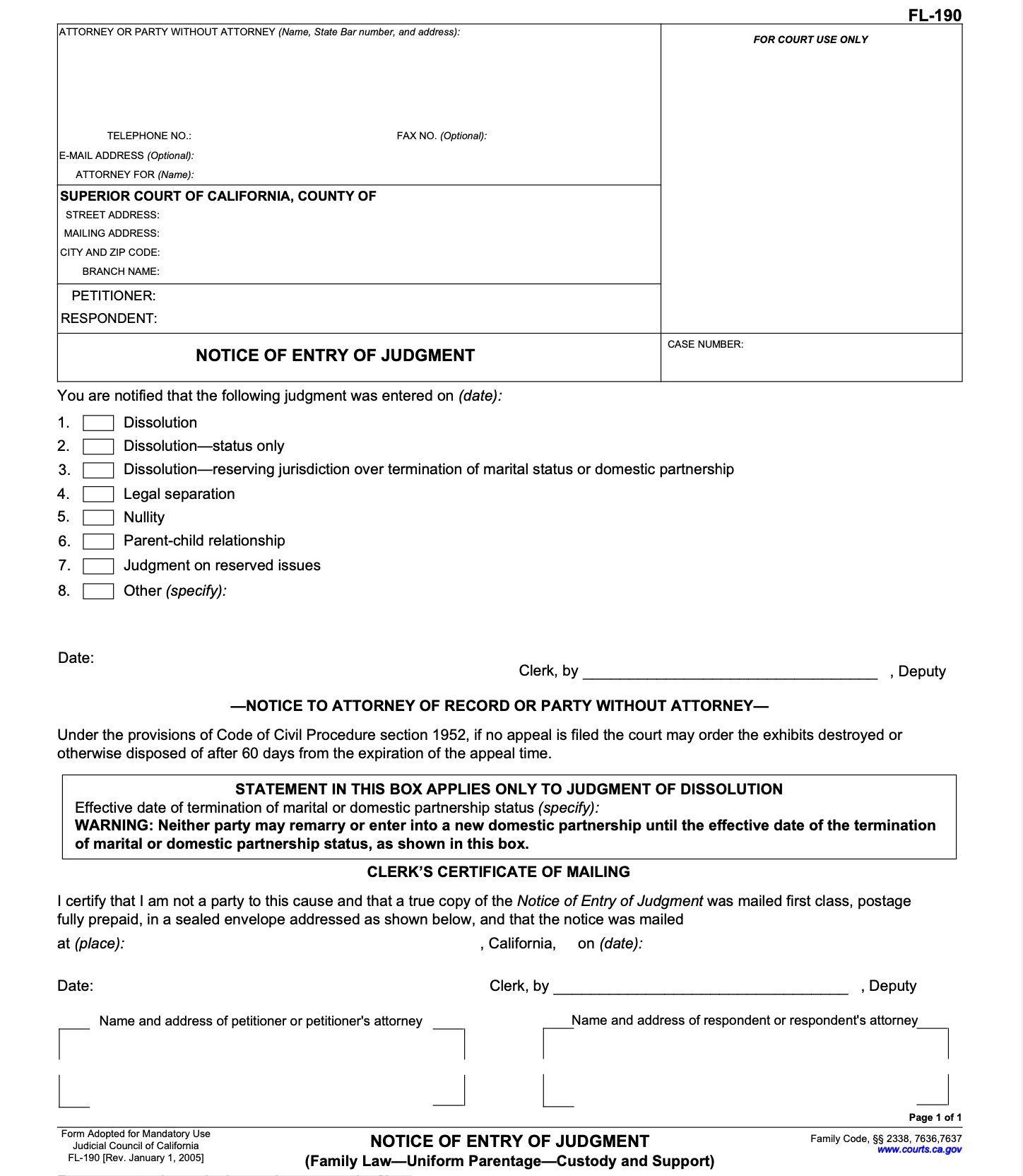 California Divorce Decree Form Printable - Printable Forms Free Online