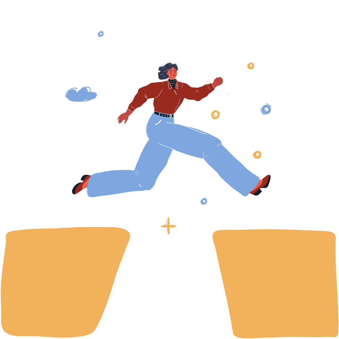 Graphic of woman jumping over two platforms
