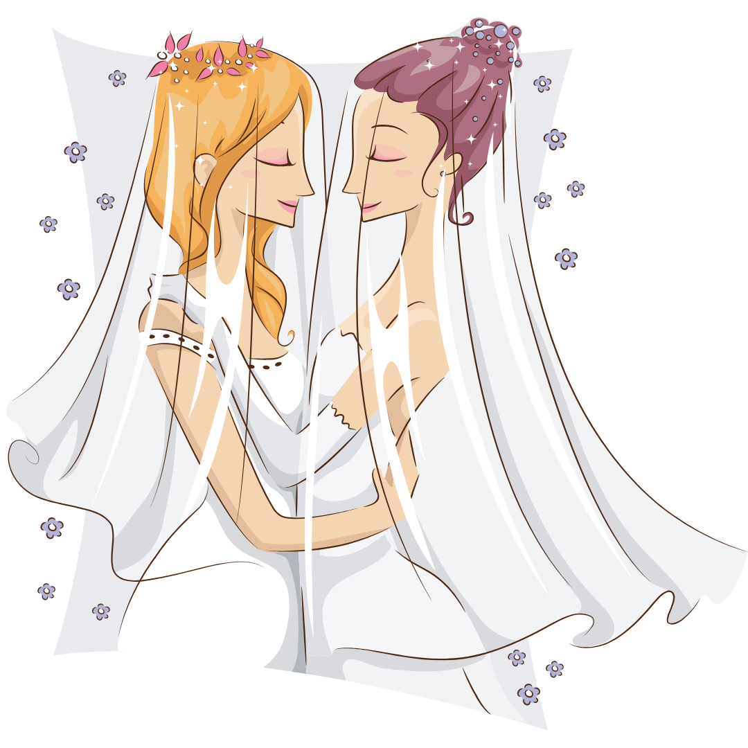 Graphic of two women marrying