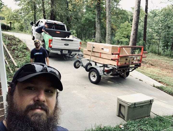 Randall at a hot tub delivery