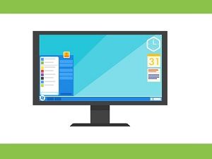 a computer monitor with a blue screen