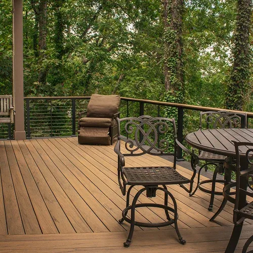 Two-tier multi-level deck with lower lounge and upper dining area built by Nelson Exteriors in Marietta