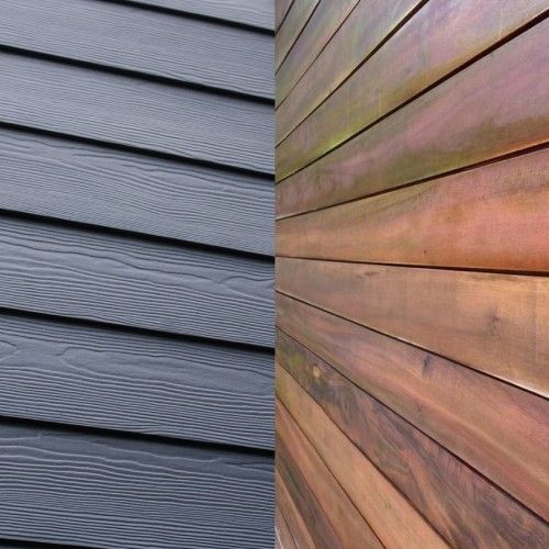 Side-by-side comparison of Brazilian hardwood siding and fiber cement siding by Nelson Exteriors
