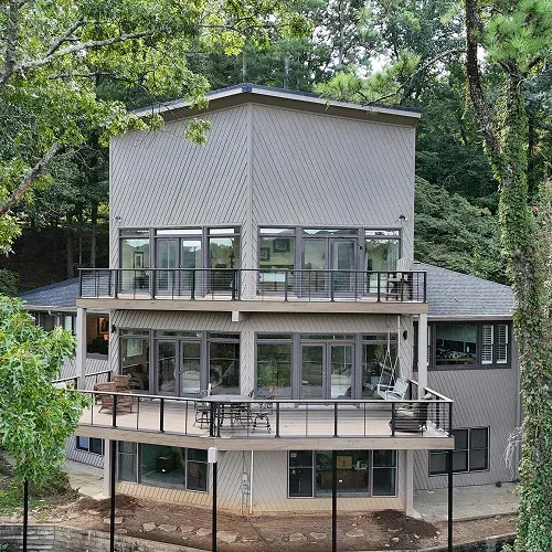 Multi-level deck designer project by Nelson Exteriors in Marietta showcasing a two-tier custom backyard deck