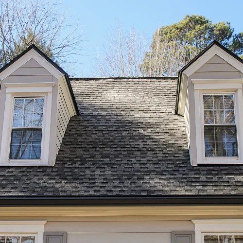 Finished roof installation with architectural shingles for instant roof quote by Nelson Exteriors in GA