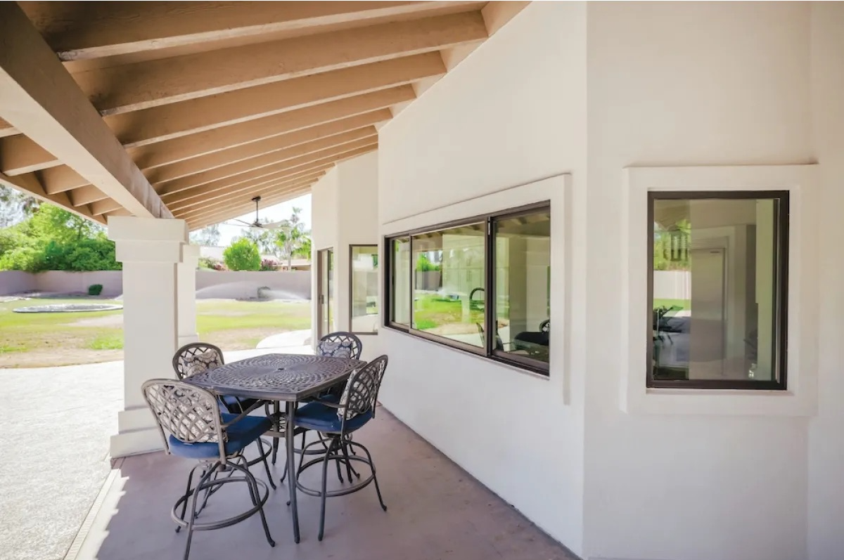 Sliding window overlooking kitchen