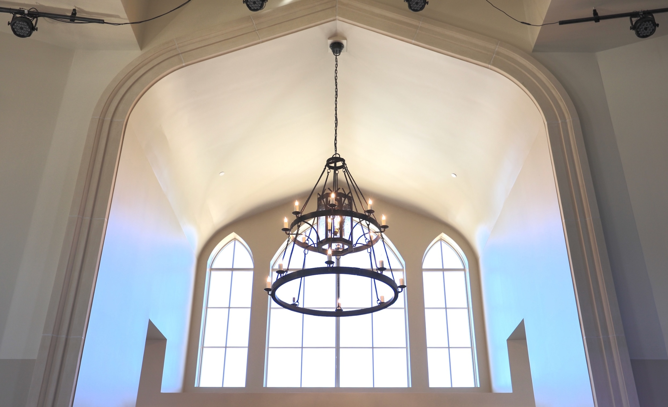 new custom arched windows installed in woodstock church