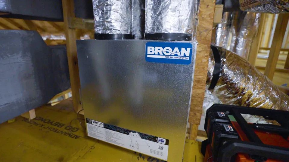 Broan energy recovery ventilator installed with dedicated ductwork in an attic