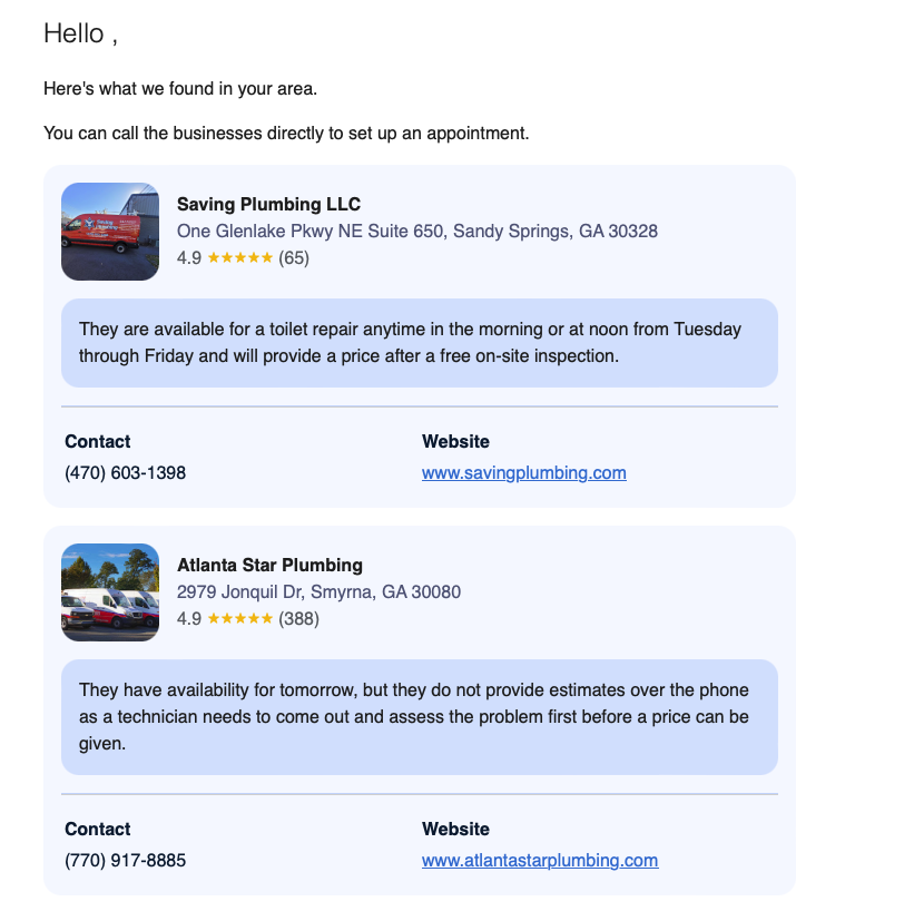 have google ai get prices result