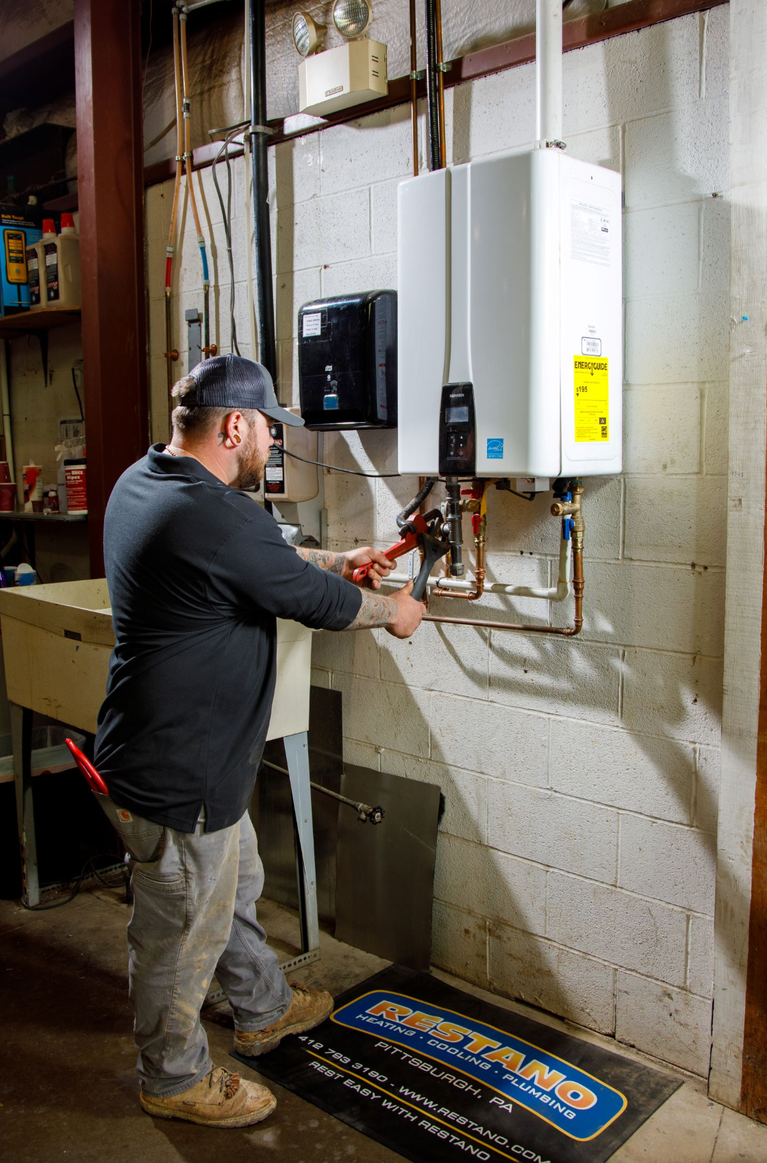 Warehouse tankless water heater install