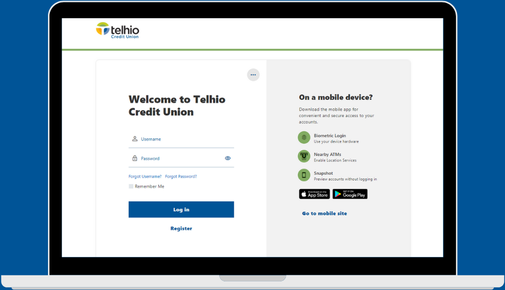 Telhio Online Banking Screen