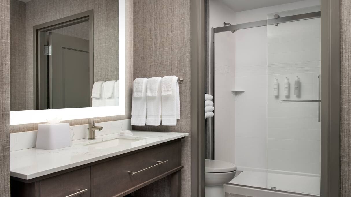 Homewood Suites by Hilton Guestroom Vanity Cabinet and Quartz Countertops