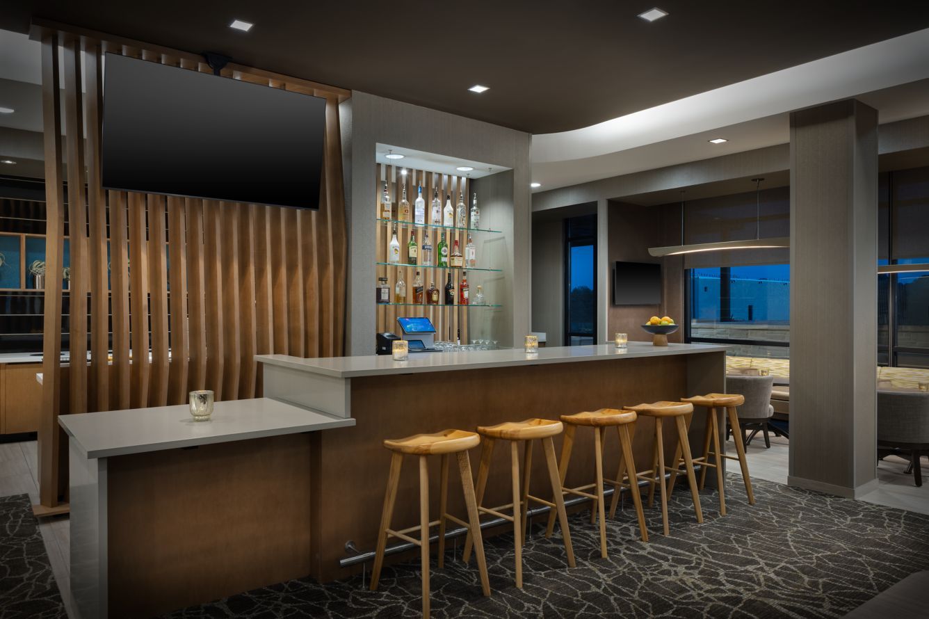 Springhill Suites by Marriott Custom Lobby Bar Weave Wall Millwork, and Quartz