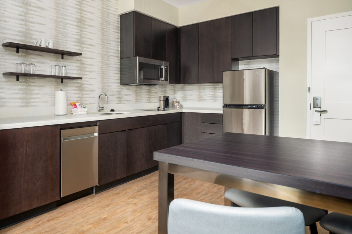 Residence Inn by Marriott Guestroom Kitchen Cabinets and Quartz Countertops