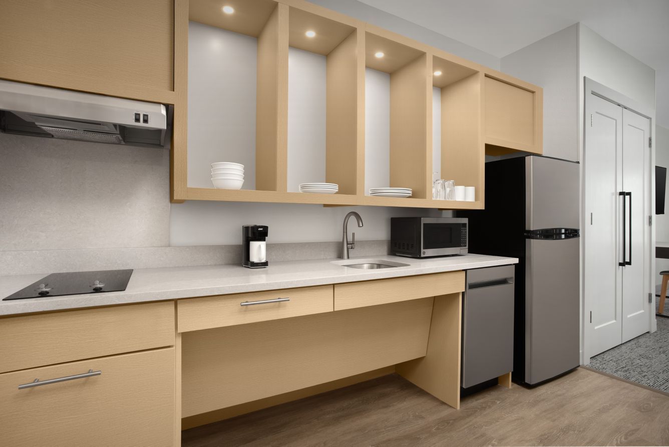 TownePlace Suites Custom Guest Kitchen Cabinetry and Quartz