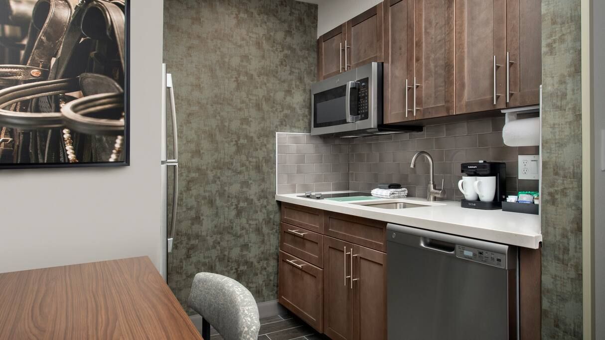 Homewood Suites by Hilton Guestroom Kitchen Cabinetry and Quartz Countertops