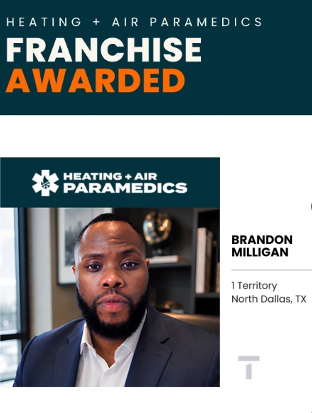 Brandon Milligan awarded Heating + Air Paramedics franchise for North Dallas, TX territory with professional portrait