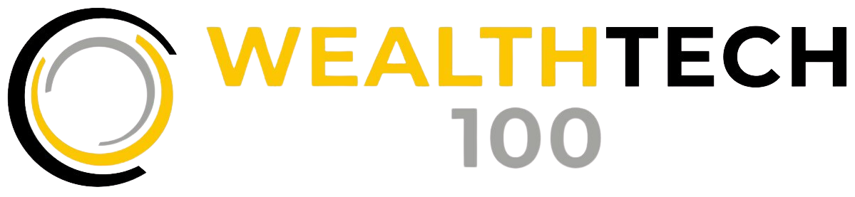 WealthTech 100 logo with yellow and gray circular icon and bold black and yellow text.
