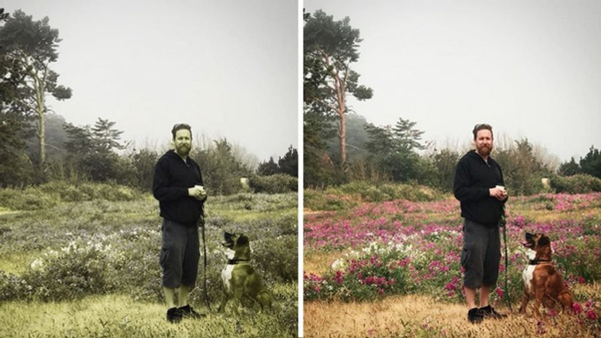 photo of man with dog comparison