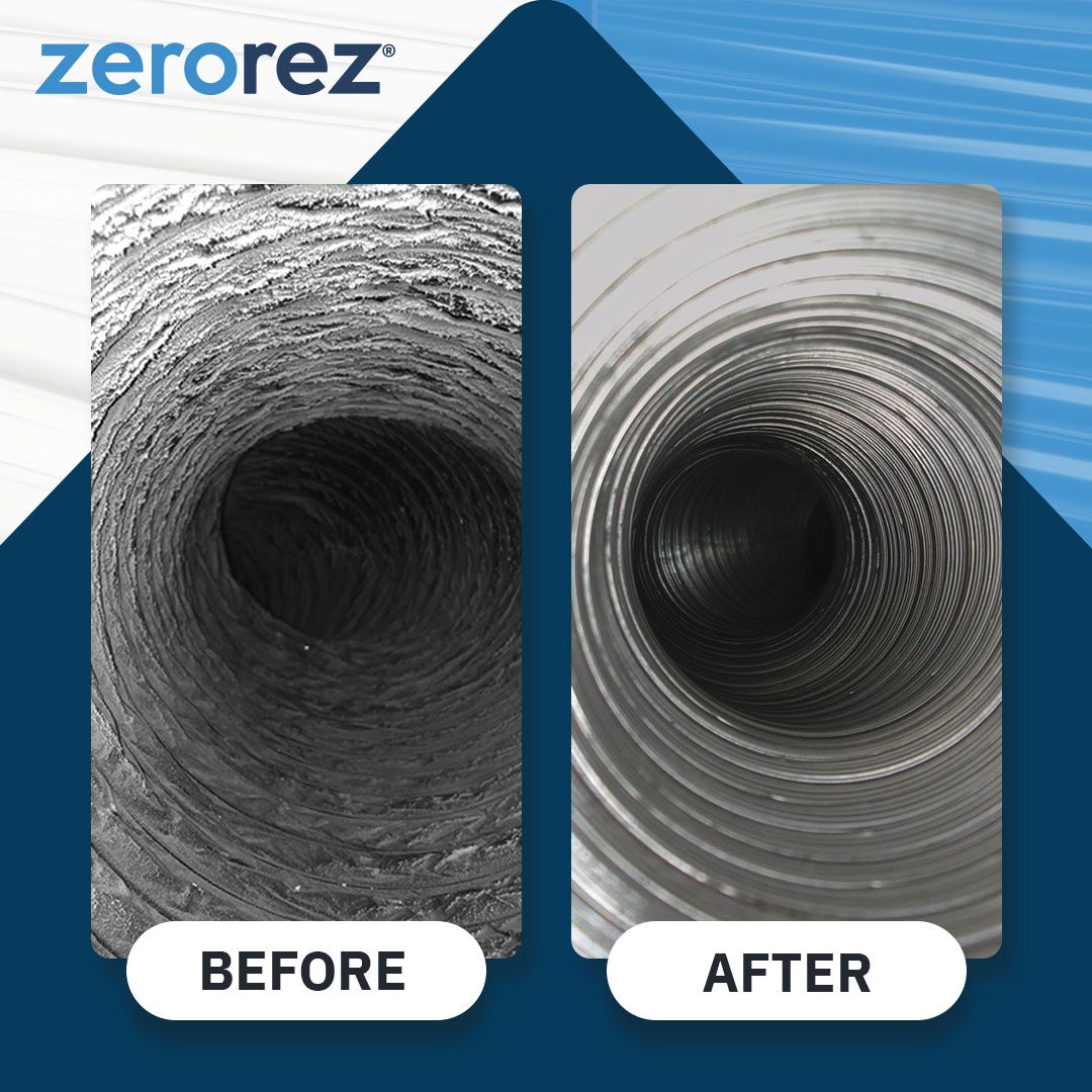 Inside look of an air vent before Zerorez<sup>®</sup> air vent cleaning and then after, which removed all the air duct smell