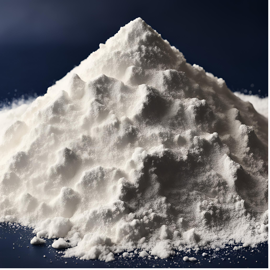 a pile of white powdery boric acid on a blue background