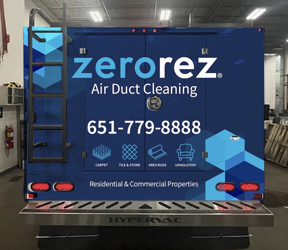 back view of a Zerorez<sup>®</sup> air duct cleaning truck