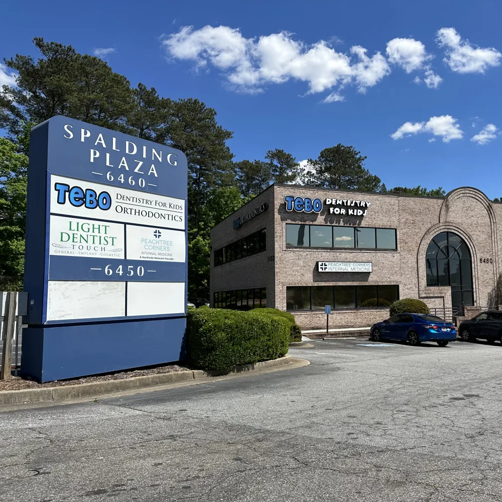 a building with a sign in front of it